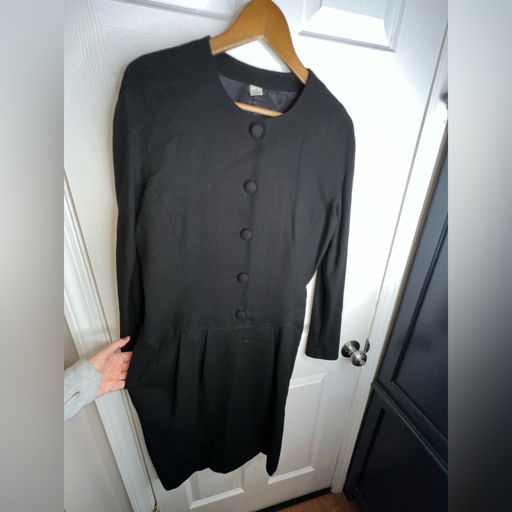 Vtg Unbranded Women’s 12 100% Wool Long Sleeve Black Sheath Dress USA L - Picture 6 of 12